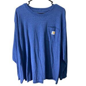 Carhartt Mens Long-Sleeve Pocket T-Shirt XL Blue Cotton Poly Blend